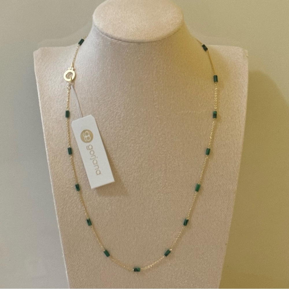 Gorjana New 18k Gold Plated Brass Tatum Bead Necklace in Green Malachite 17” - Picture 4 of 7
